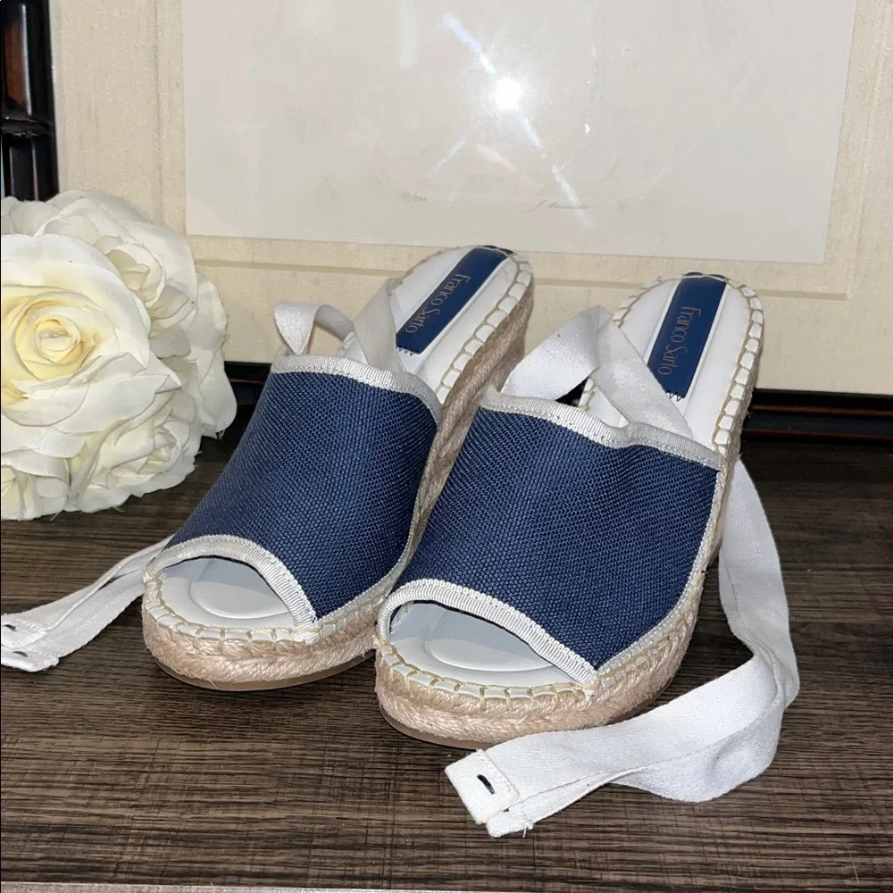 Franco Sarto Women's Sierra Lace Up Espadrille Wedges Navy Sandal NWOT sz 7.5